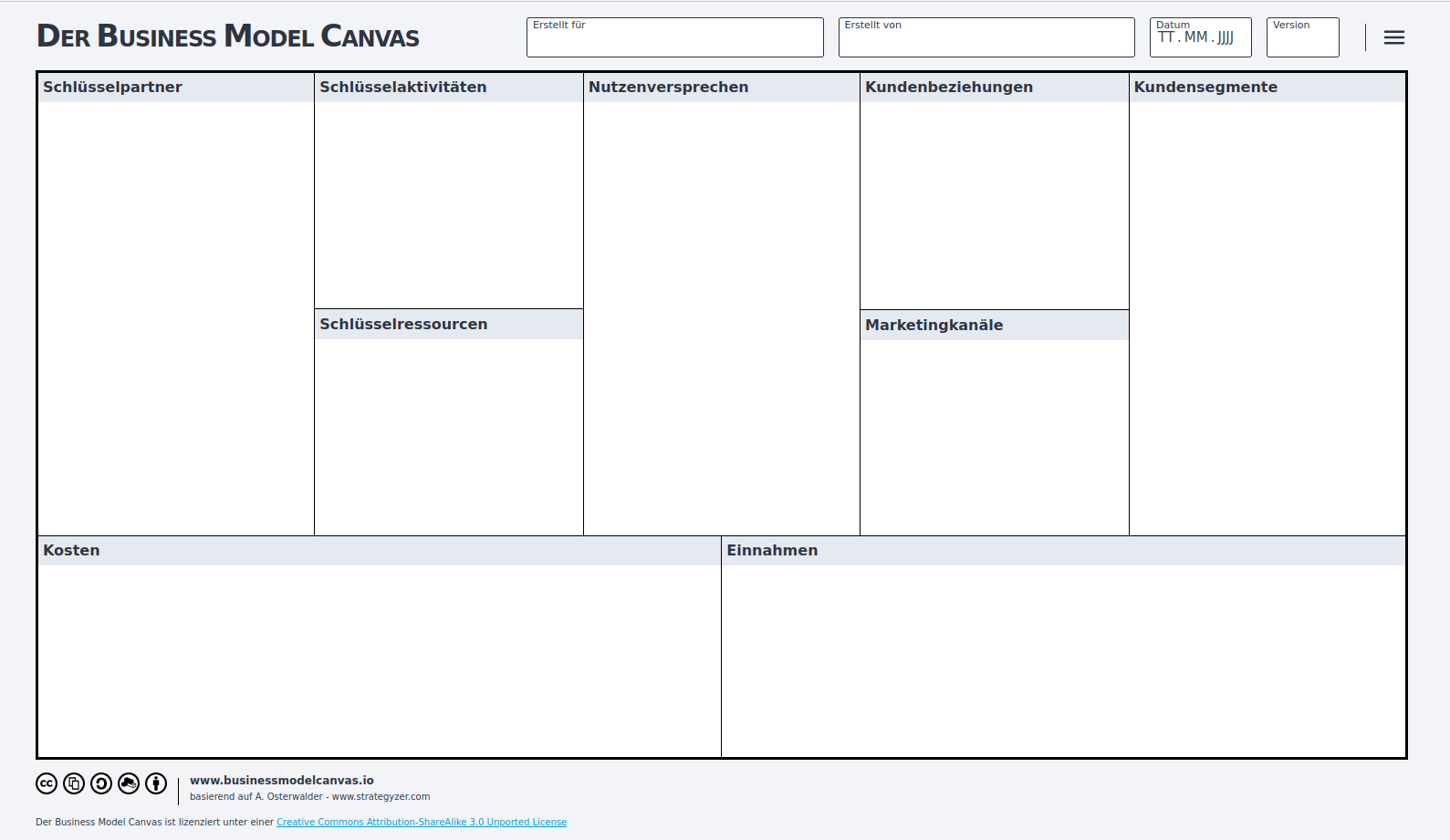 Image of the Business Model Canvas Grid